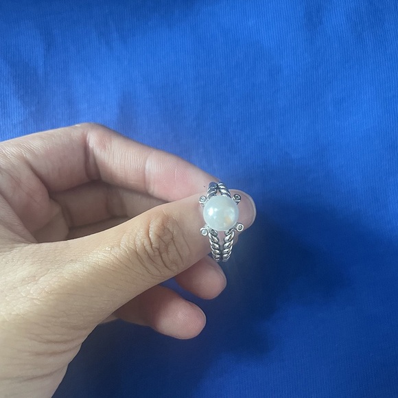 David Yurman Sterling Silver Diamond Pearl Ring Cable Collectibles - Picture 2 of 8
